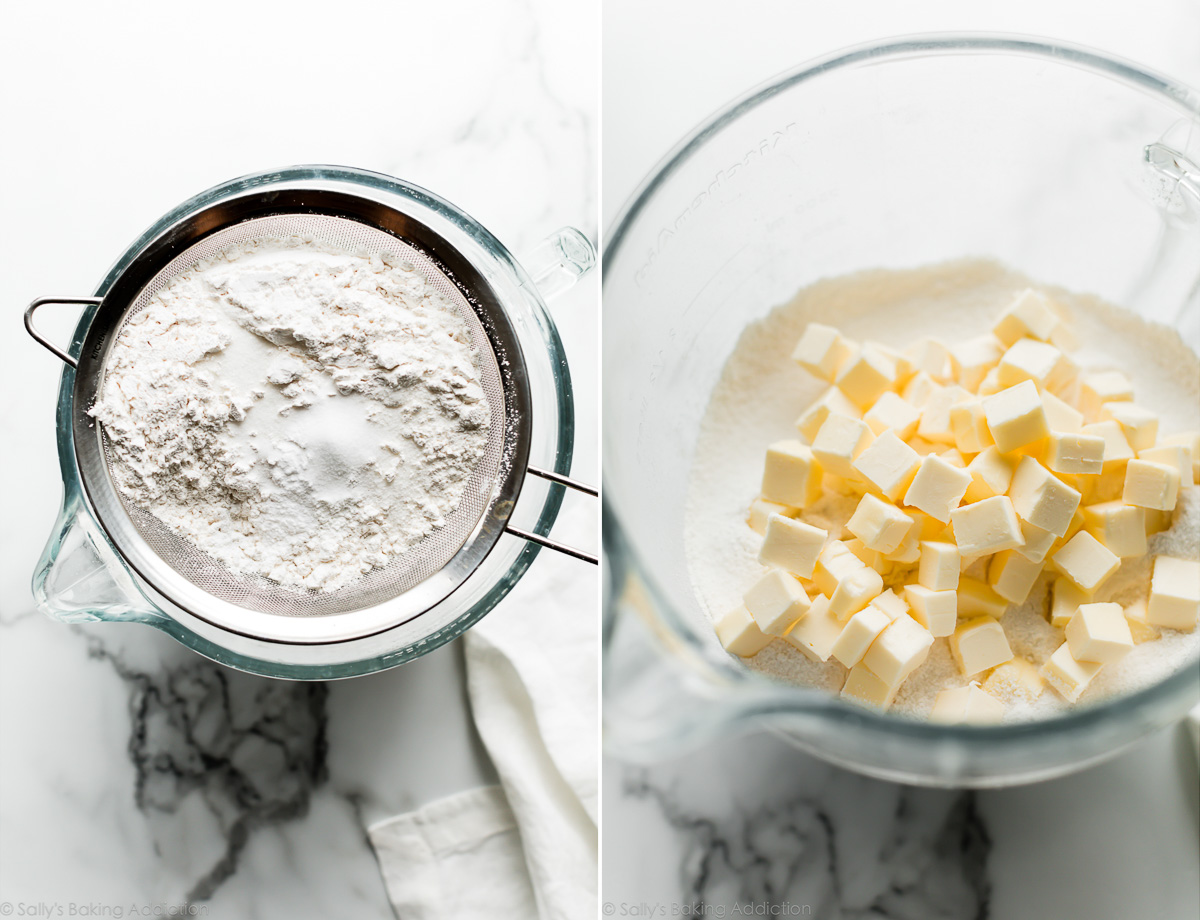 ingrédients secs et beurre pour gâteau à la vanille
