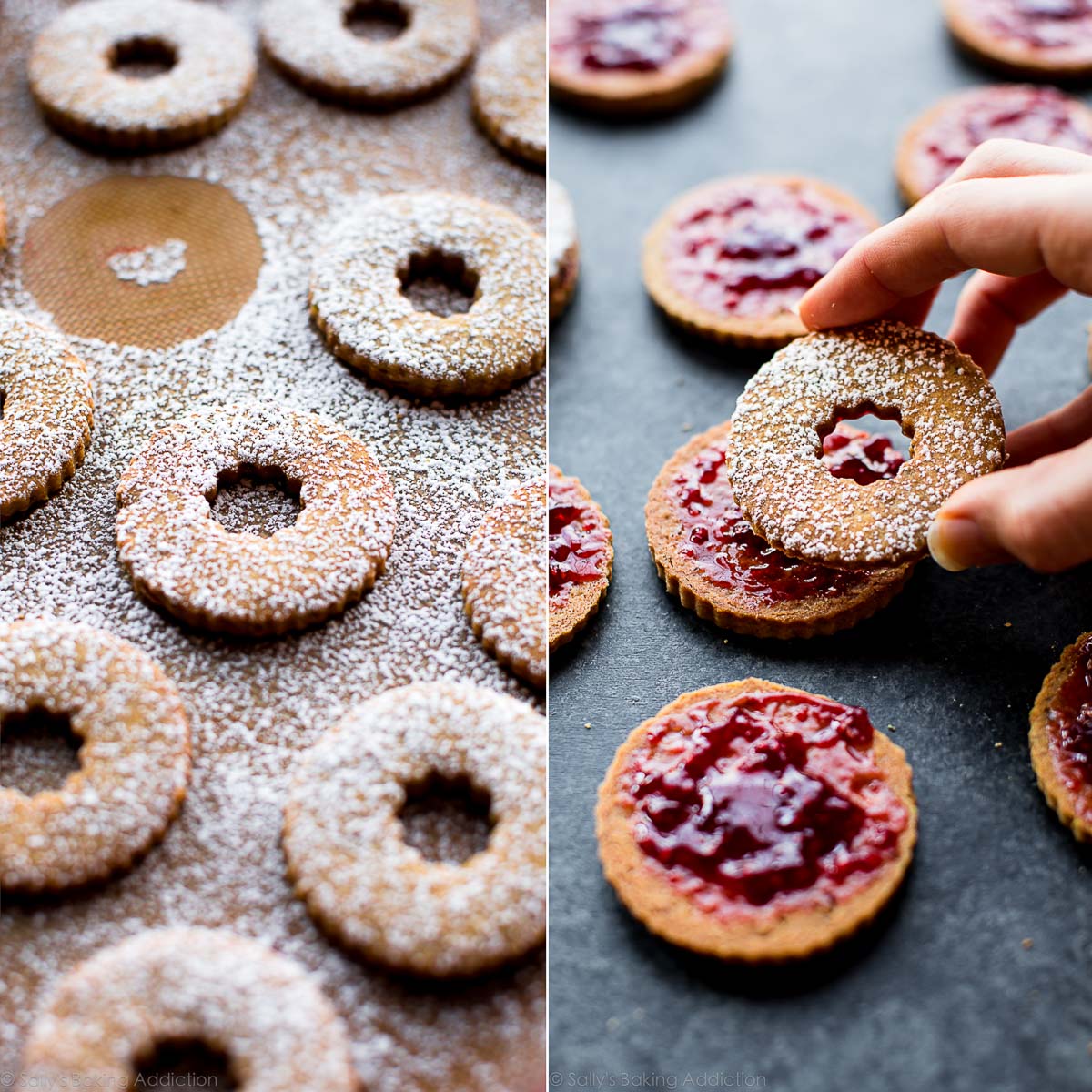 Assemblage des cookies Linzer sur sallysbakingaddiction.com
