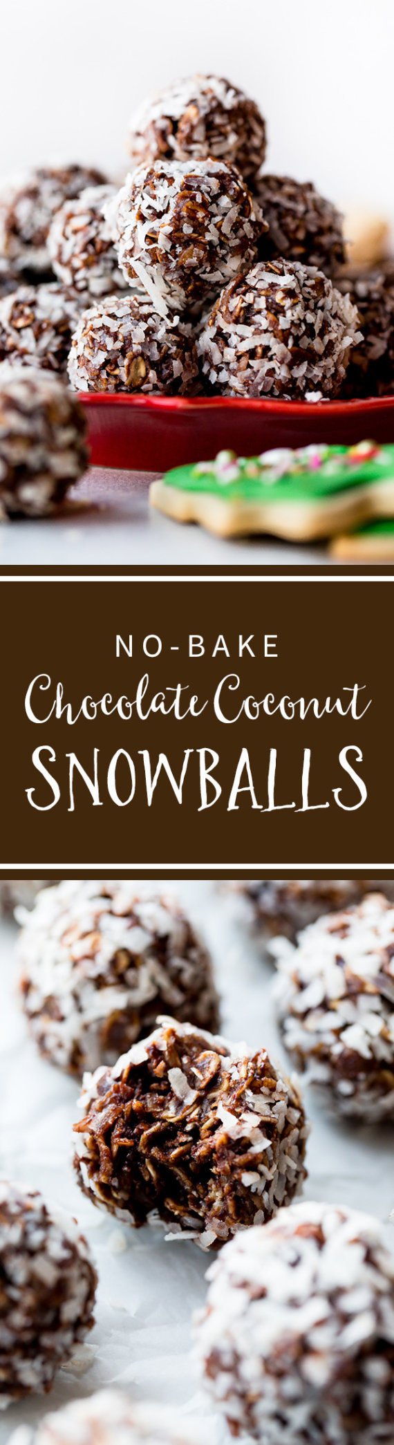 Ces biscuits boule de neige au chocolat et à la noix de coco sans cuisson sont SI faciles à faire! Plein d'avoine et de cacao et roulé dans de la noix de coco pour ressembler à des boules de neige! Recette sur sallysbakingaddiction.com