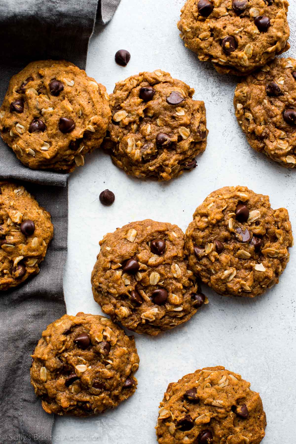 Comment faire des cookies aux pépites de chocolat à l'avoine et à la citrouille super moelleux et CHEWY sur sallysbakingaddiction.com