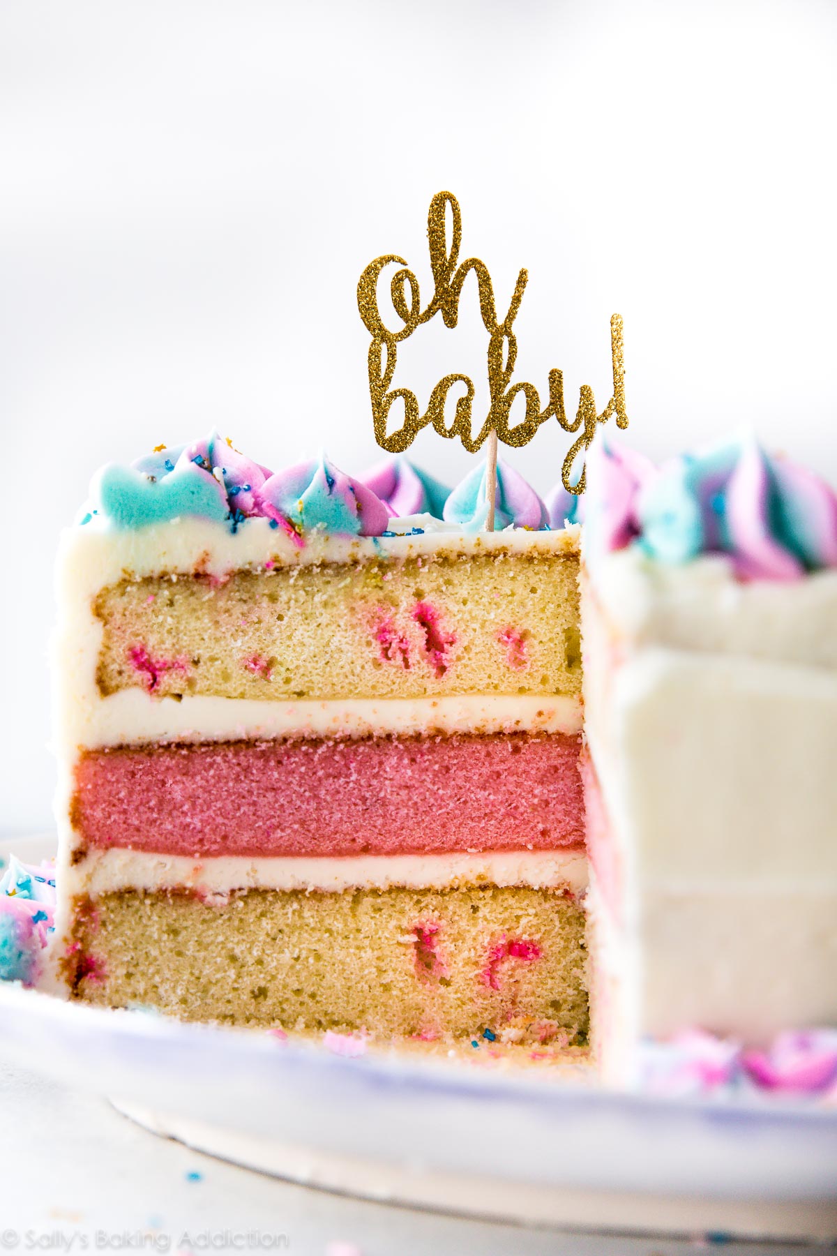 Comment faire un gâteau révélateur de sexe magnifique et festif pour une fête ou une douche de bébé! Recette de gâteau maison sur sallysbakingaddiction.com