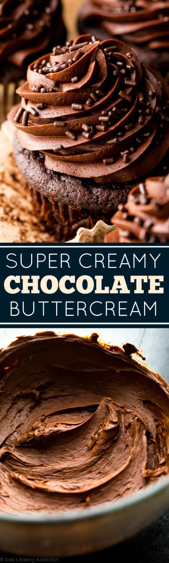 Recette de crème au beurre au chocolat délicieusement douce, crémeuse, soyeuse et facile! sallysbakingaddiction.com