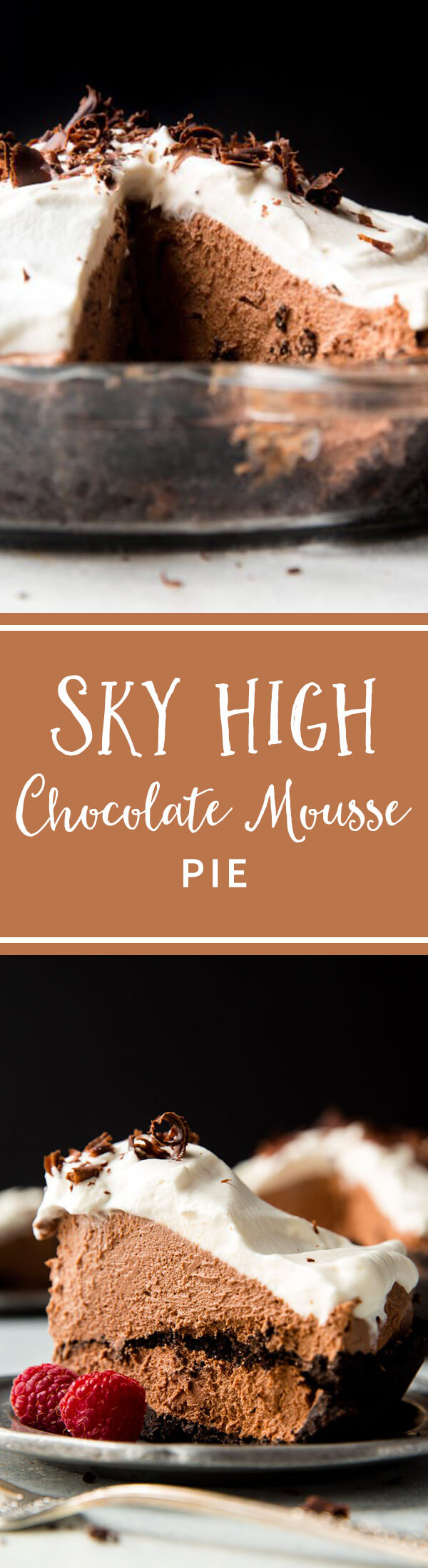 Tarte au chocolat Sky High avec mousse au chocolat, croûte d'Oreo et crème fouettée! Complètement divin! Recette sur sallysbakingaddiction.com