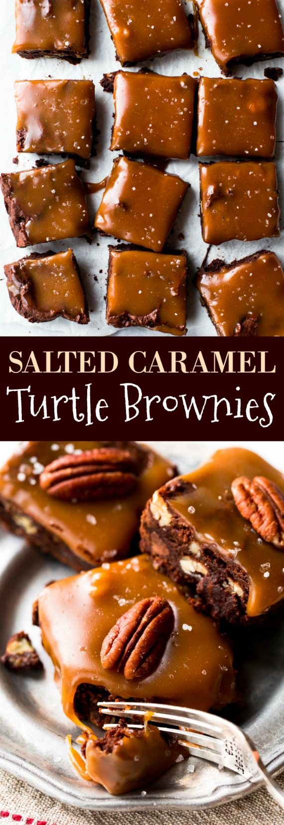 Comment faire des brownies de tortue au caramel salé avec du caramel salé maison et des brownies dans un bol !! Recette sur sallysbakingaddiction.com