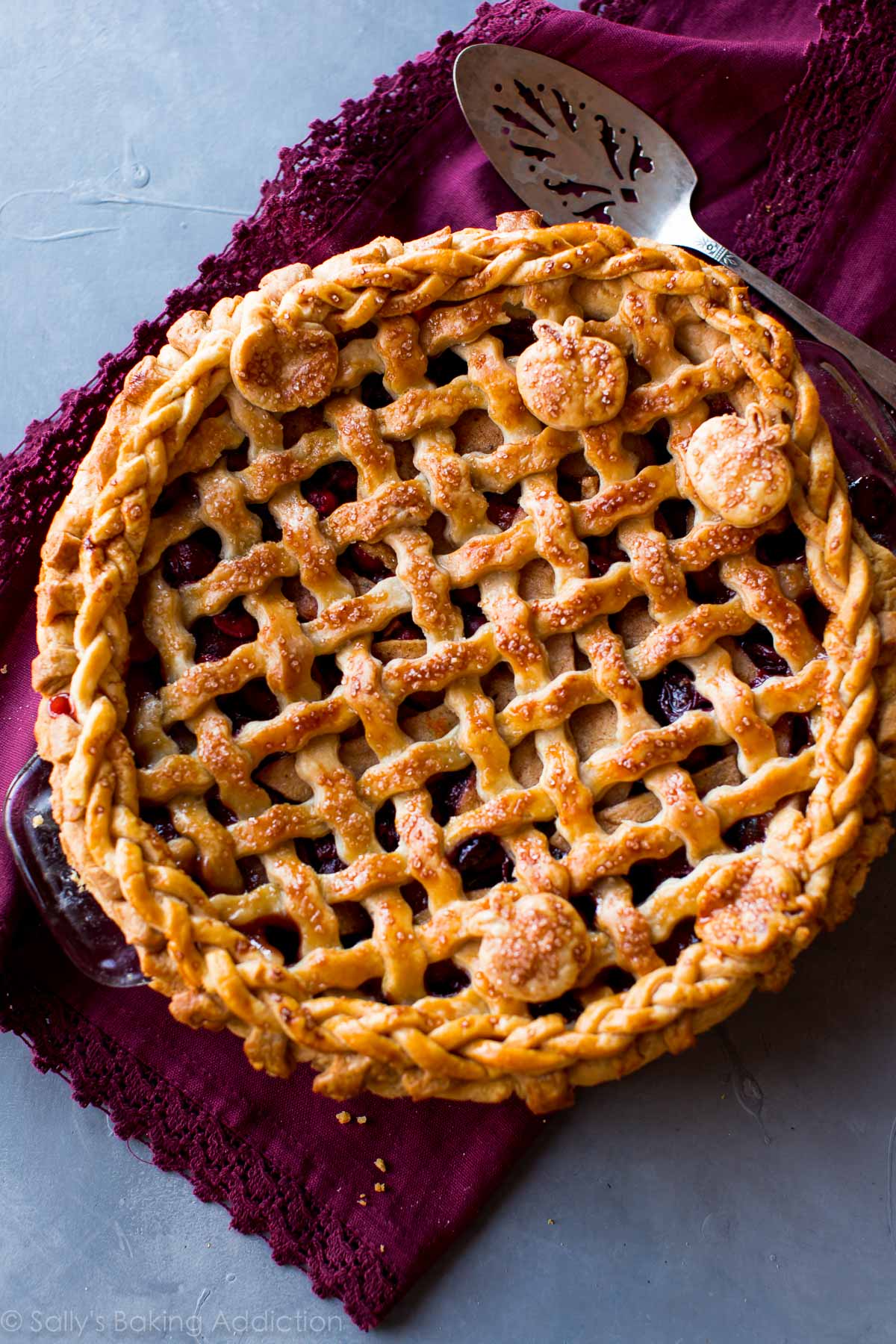Les pommes douces à la cannelle et les canneberges acidulées se réunissent dans cette incroyable tarte de Thanksgiving! Recette sur sallysbakingaddiction.com