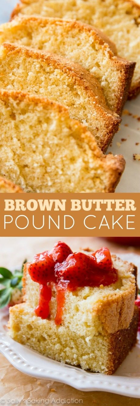 Le meilleur gâteau de livre que j'ai essayé avec du beurre brun pour de la farine supplémentaire et de la compote de fraises maison! Recette sur sallysbakingaddiction.com