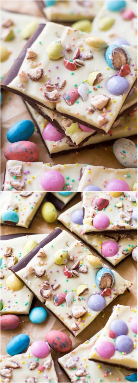 Seulement quelques ingrédients et votre bonbon de Pâques préféré pour faire cette écorce de lapin de Pâques facile! Recette trouvée sur sallysbakingaddiction.com