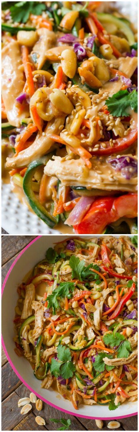 Mélangez les dîners de semaine avec ce plat de poulet et de légumes aux arachides d'inspiration asiatique, savoureux et sain !! Recette sur sallysbakingaddiction.com