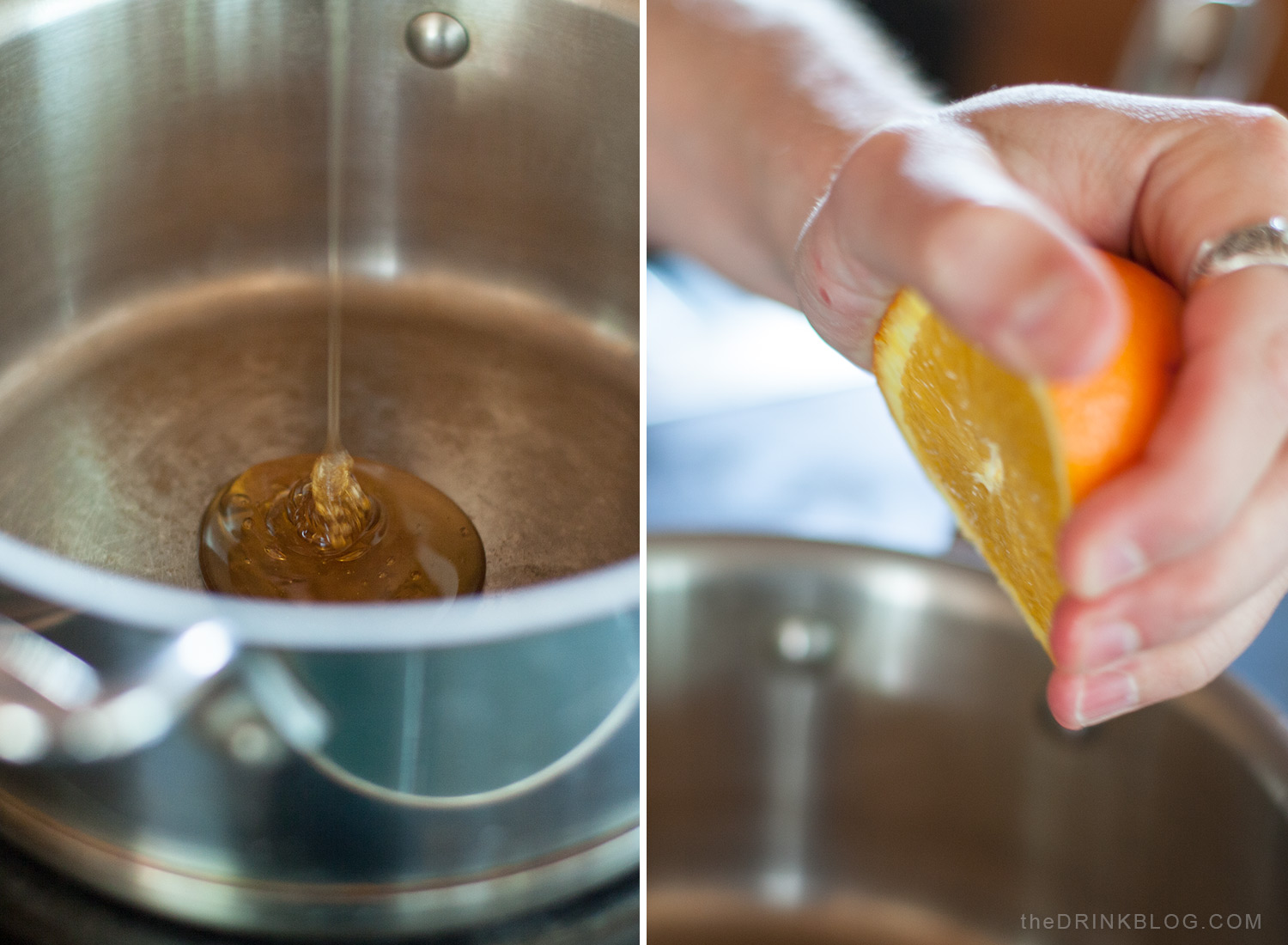 ajouter du miel et du vin chaud gluhweiin au jus d'orange