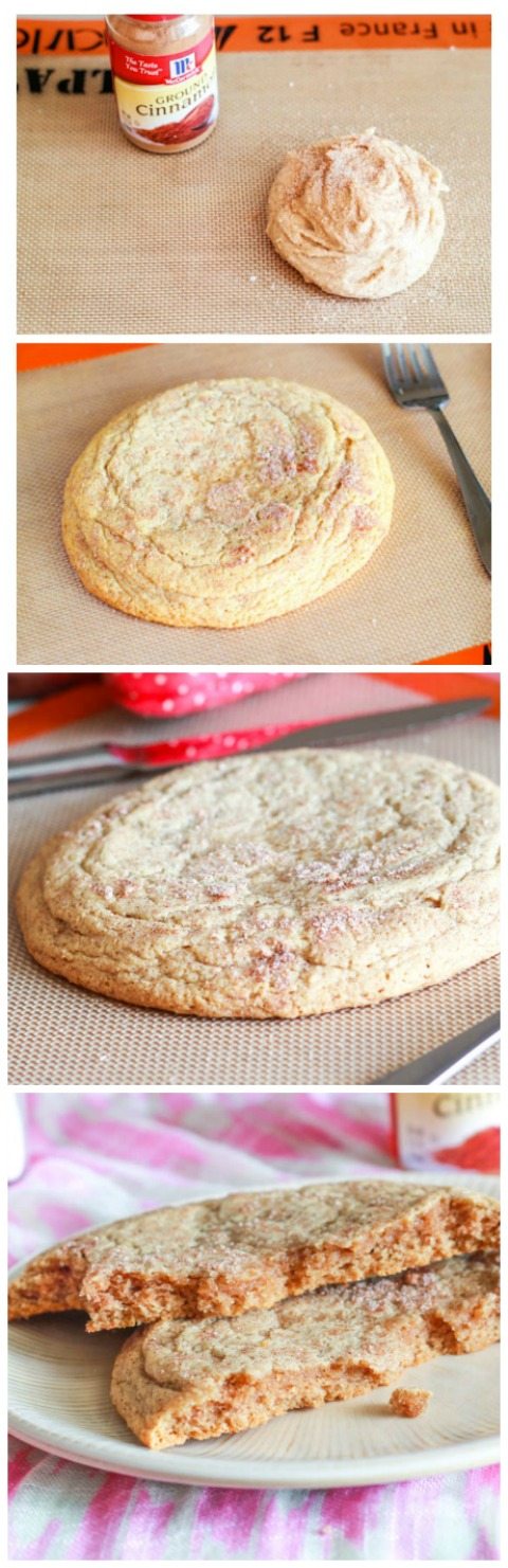 Cette recette rend UN Géant Snickerdoodle Cookie - assez pour partager, mais qui veut le faire!? Recette de biscuit facile sur sallysbakingaddiction.com