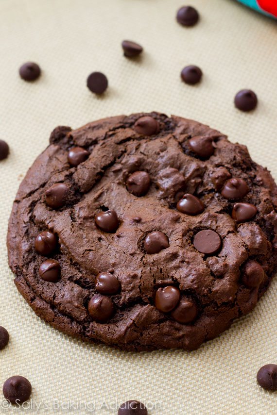Un biscuit géant double chocolat qui est facile à faire et plus fudgy à l’intérieur. Goûts comme un brownie surdimensionné!
