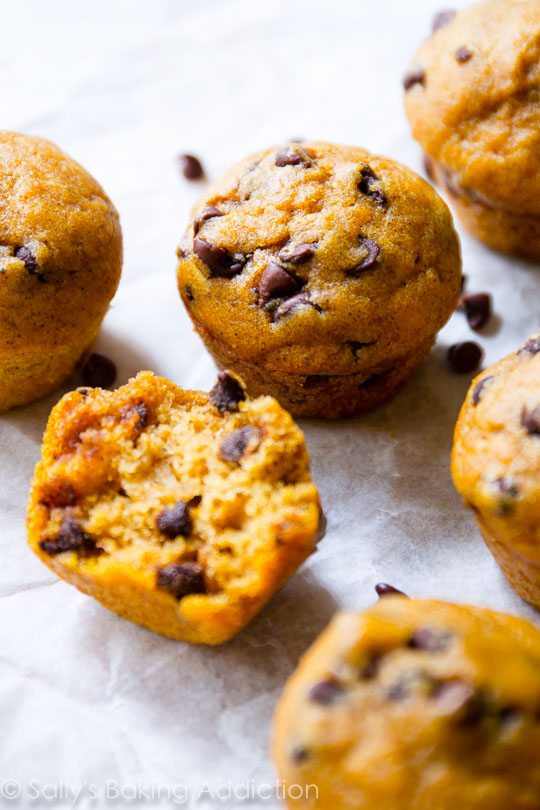 Muffins aux pépites de chocolat et à la citrouille à base de farine de blé entier et seulement 60 calories chacun!
