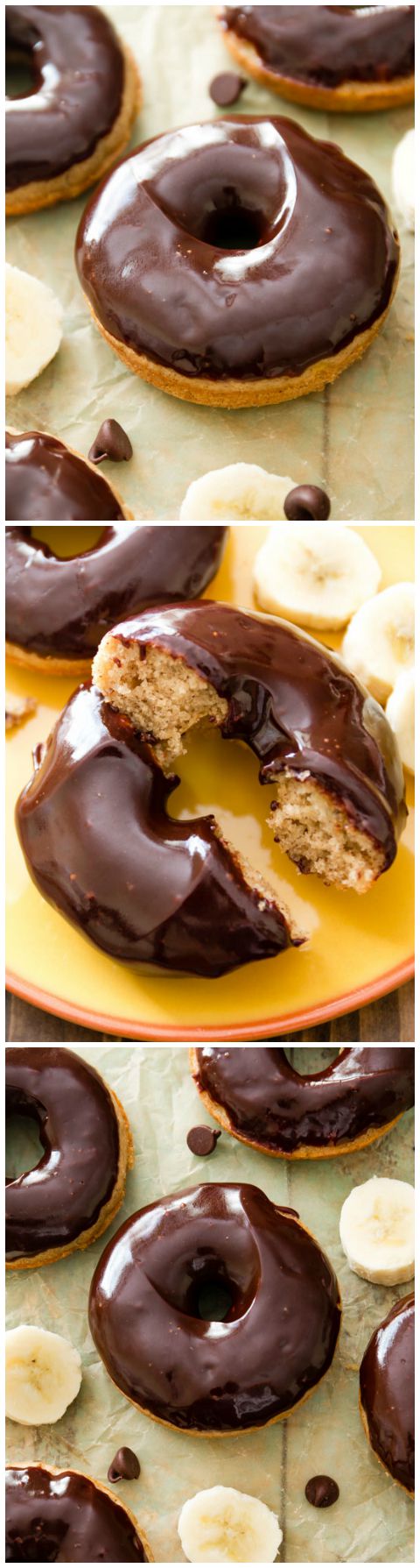 Banane, cassonade, cannelle et chocolat noir se réunissent dans ces simples beignets au four! sallysbakingaddiction.com