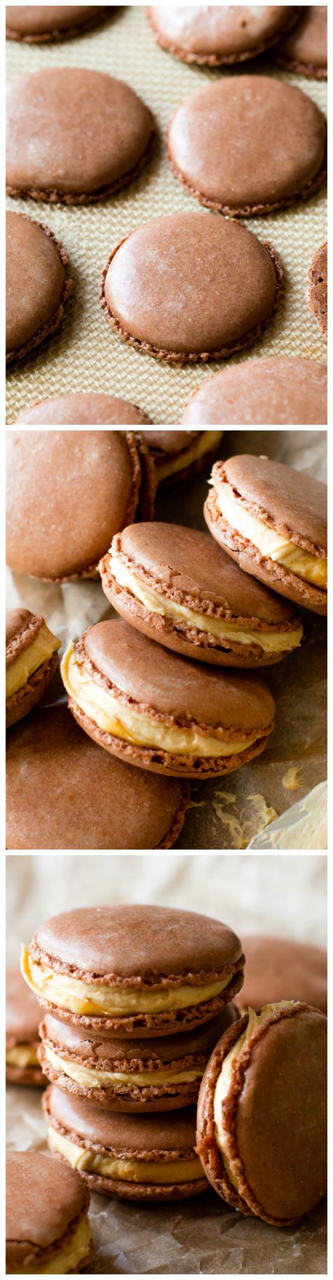 Voici exactement comment faire des biscuits au macaron au beurre d'arachide au chocolat! Apprenez tous mes trucs et astuces sur sallysbakingaddiction.com