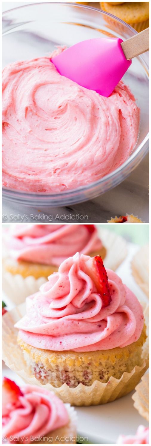 Glaçage moelleux aux fraises sans arôme artificiel! Prenez la recette sur sallysbakingaddiction.com