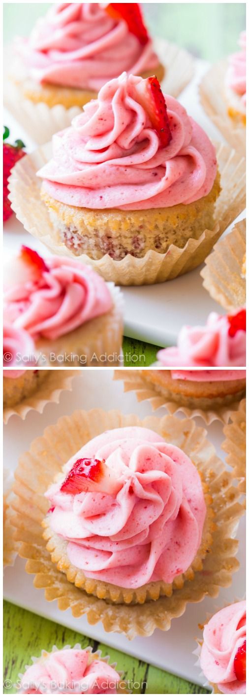 Cupcakes aux fraises faits maison avec de vraies fraises et glaçage aux fraises!