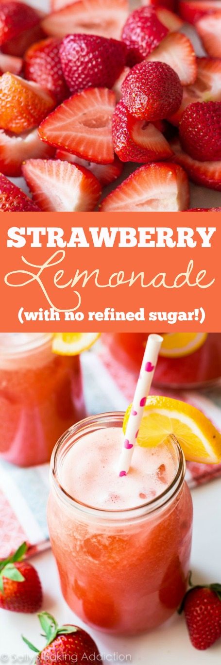 Froide et rafraîchissante, cette limonade aux fraises à 4 ingrédients contient du sucre raffiné ZÉRO et regorge d'une saveur saine et incroyable!