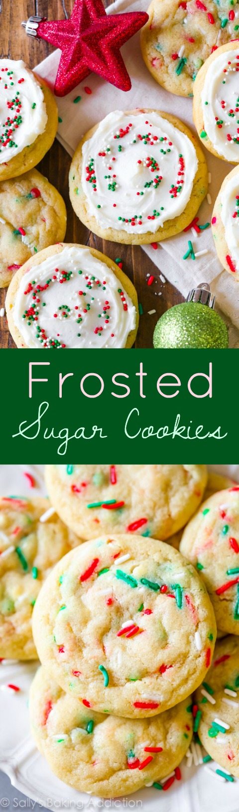 Biscuits au sucre funfetti de Noël givrés avec des pépites supplémentaires! sallysbakingaddiction.com