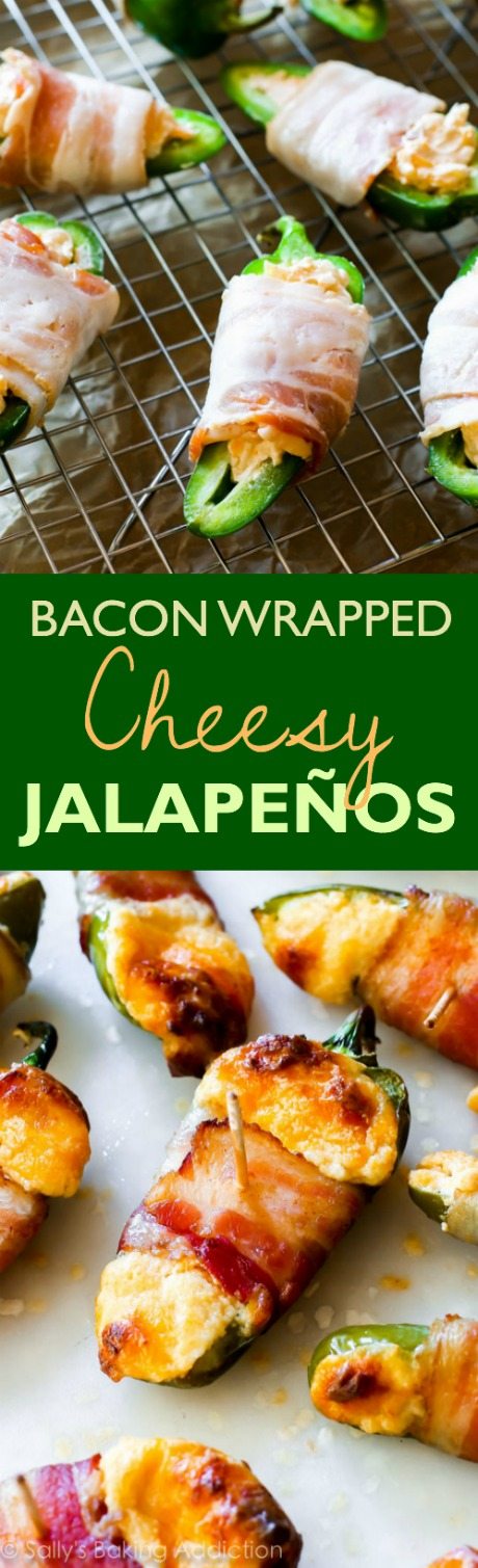 Si vous aimez le piquant, vous allez adorer ça! Piments jalapeños coupés en deux avec du fromage à la crème, du fromage râpé, du paprika et de l'ail et enveloppés de bacon croustillant.