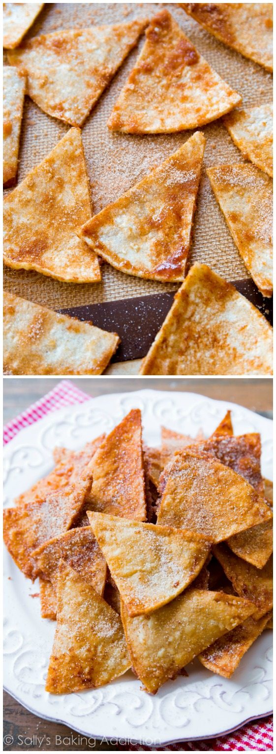 Croustilles de tortilla au sucre à la cannelle maison - obtenez la recette sur sallysbakingaddiction.com
