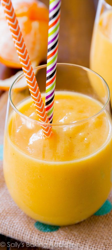 Sunshine Smoothie - ce smoothie lumineux, gai et sain est plein de vitamine C et vous dynamisera pour affronter la nouvelle journée. J'aime cela!