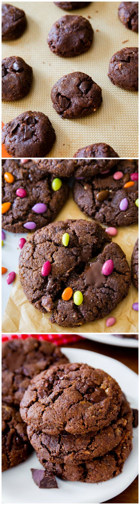 Biscuits au chocolat noir sans farine à 6 ingrédients! Simple, sain, rapide! Recette trouvée sur sallysbakingaddiction.com