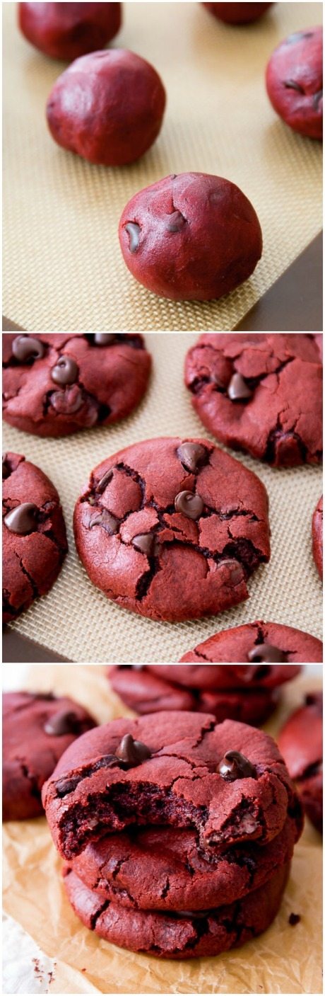 Recette de biscuits aux pépites de chocolat au velours rouge cuits au four à partir de zéro! sallysbakingaddiction.com
