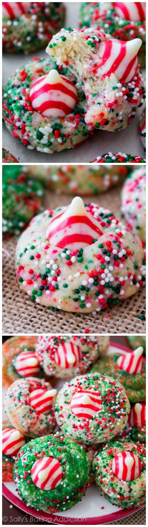 Cookies Candy Cane Kiss. Un biscuit de Noël festif que tout le monde adorera! sallysbakingaddiction.com