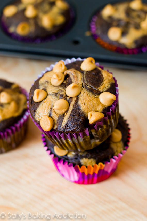 Skinny Chocolate Peanut Butter Swirl Cupcakes par sallysbakingaddiction.com