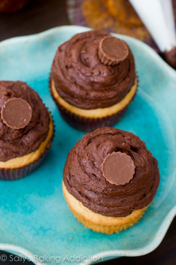 Les meilleurs cupcakes au beurre d’arachide que j’aie jamais eu. Garnir de glaçage au chocolat noir pour une gâterie hors du monde!