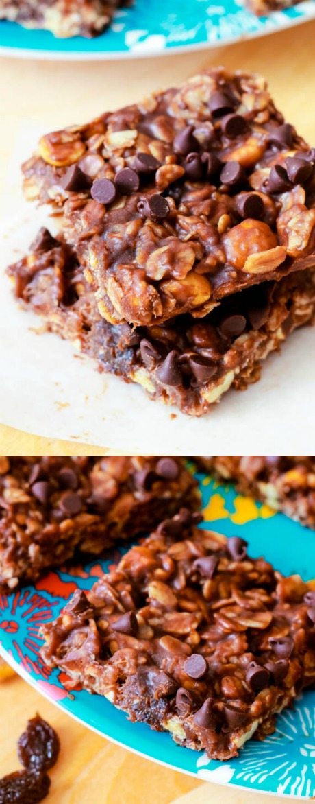 No-Bake Chewy Fudge Granola Bars - beurre d’arachide, chocolat, si simple! Recette sur sallysbakingaddiction.com