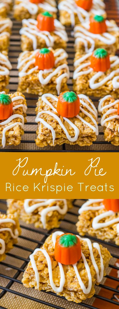 Pumpkin Pie Rice Krispie Traite faite avec de la vraie citrouille et toutes vos épices préférées automne! Prenez la recette sur sallysbakingaddiction.com