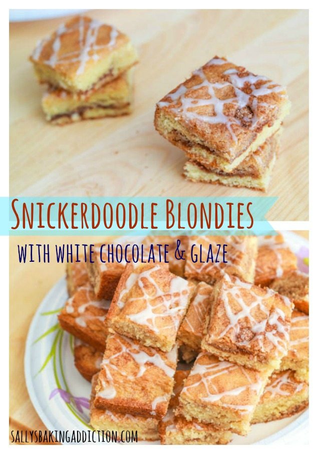 Recette facile pour Snickerdoodle Blondies. Farci d’un tourbillon de sucre à la cannelle et garni d’un glaçage à la vanille à 3 ingrédients. Doux, moelleux et facile à faire!