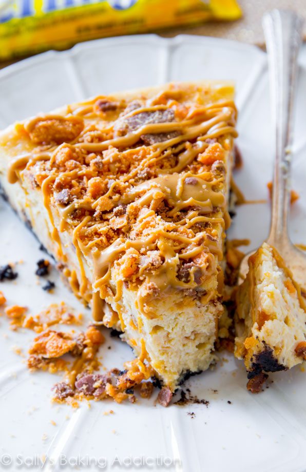 Tout le monde va devenir fou pour cette recette de cheesecake au beurre d'arachide et au beurre! Ceci est un dessert indulgent incroyable. sallysbakingaddiction.com