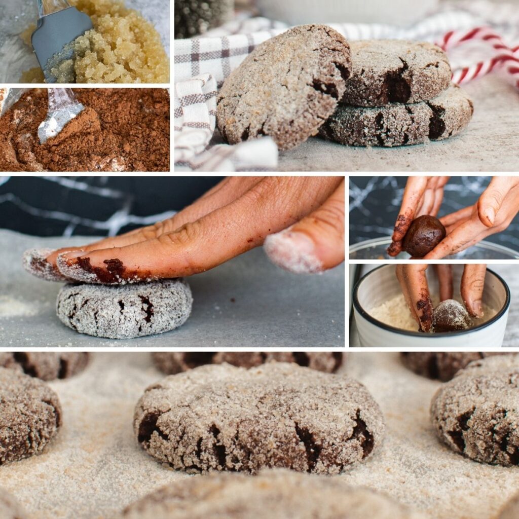 un collage du processus de fabrication de biscuits au chocolat végétaliens