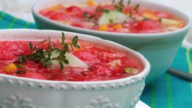Photo of Gaspacho à la pastèque et à la pêche