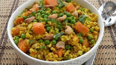 Photo of Riz au gingembre avec patates douces et petits pois