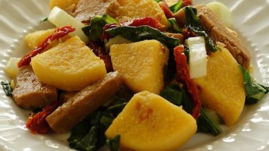 Photo of Poêlée de seitan et de polenta avec légumes verts frais