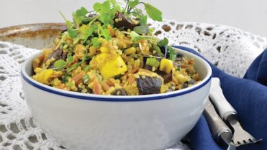 Photo of Bol pilaf aux courgettes rôties et aux champignons
