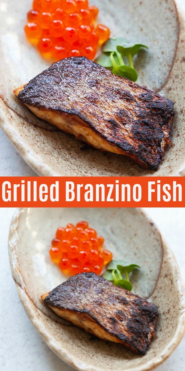 Branzino est le nom italien du bar européen.  C'est la meilleure recette de Branzino qui utilise du filet de poisson Branziso frais et des assaisonnements japonais, grillés et fumés à la poêle.  C'est une cuisine raffinée et une qualité de restaurant étoilé au guide Michelin!