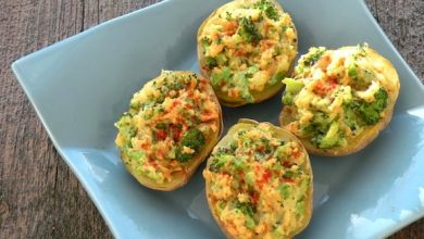 Photo of Pommes de terre farcies au brocoli et au cheddar végétalien