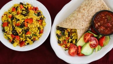 Photo of Burritos au riz jaune et aux haricots noirs