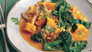 Photo of Curry rouge thaï avec courge d’hiver, champignons et brocoli