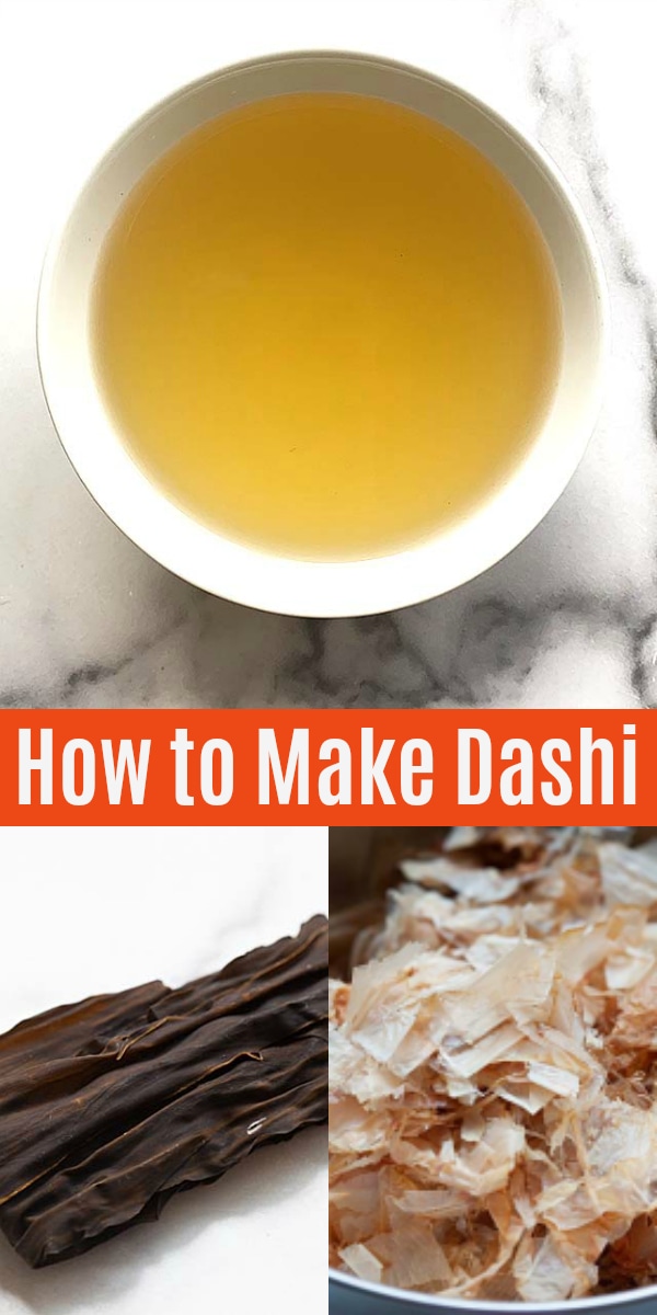 Dashi - recette de dashi facile avec 3 ingrédients, eau, kombu et flocons de bonite.  Bouillon et bouillon dashi authentiques pour préparer une variété de recettes japonaises.