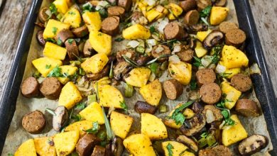 Photo of Farce à la polenta, aux saucisses végétaliennes et aux champignons