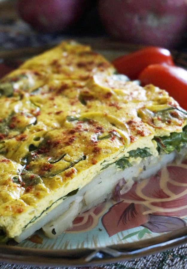 Frittata végétalienne aux pommes de terre et aux épinards