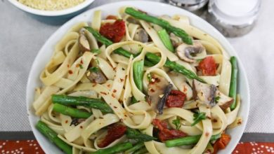 Photo of Linguine ou fettuccine aux asperges et champignons portabella