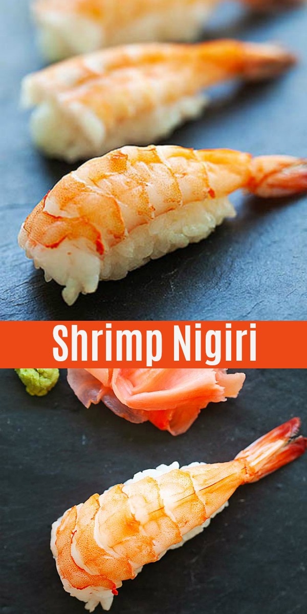 Nigiri ou nigiri sushi est un sushi japonais populaire.  Le nigiri aux crevettes est l'une des recettes de nigiri les plus faciles que vous puissiez préparer à la maison avec des crevettes et du riz à sushi.