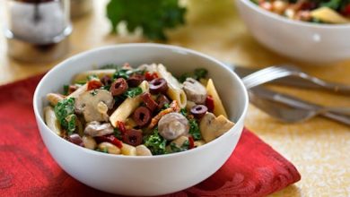 Photo of Pâtes, haricots et légumes verts avec sauce crémeuse aux noix de cajou