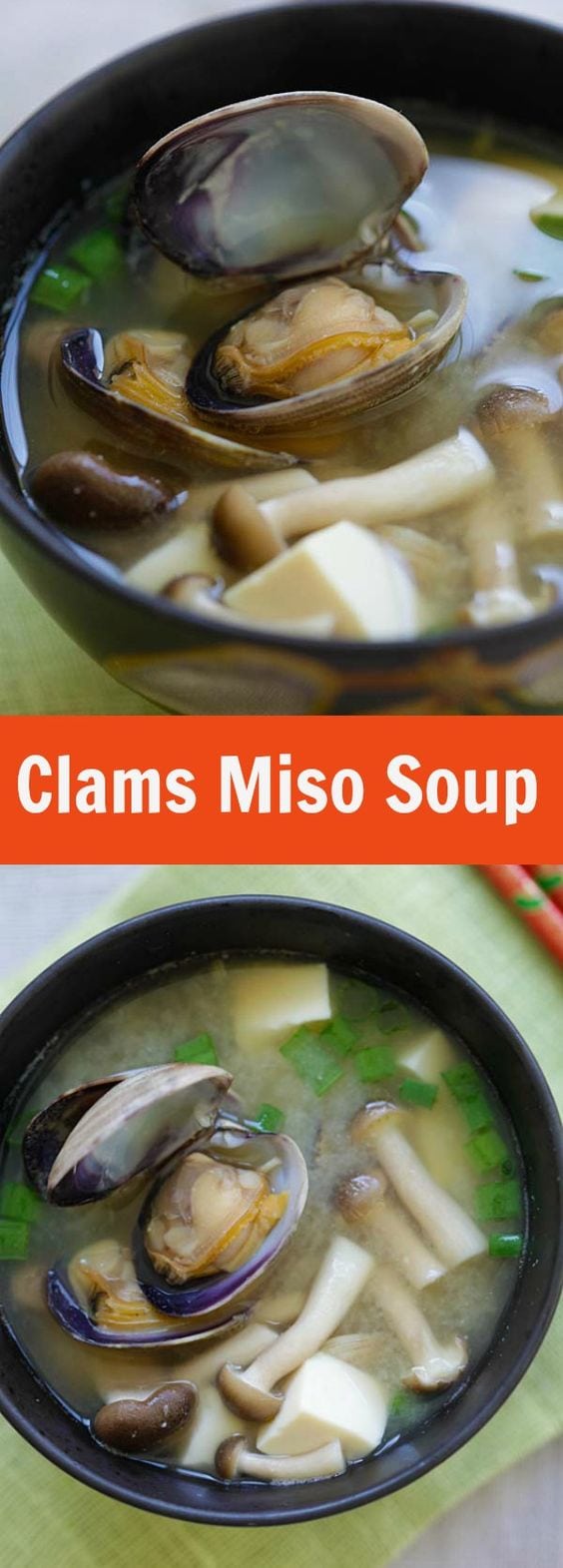 Asari Miso Soup - soupe miso japonaise facile avec des palourdes de Manille.  Si saumâtre, savoureux, fait en moins de 15 minutes et si bon goût!  |  rasamalaysia.com